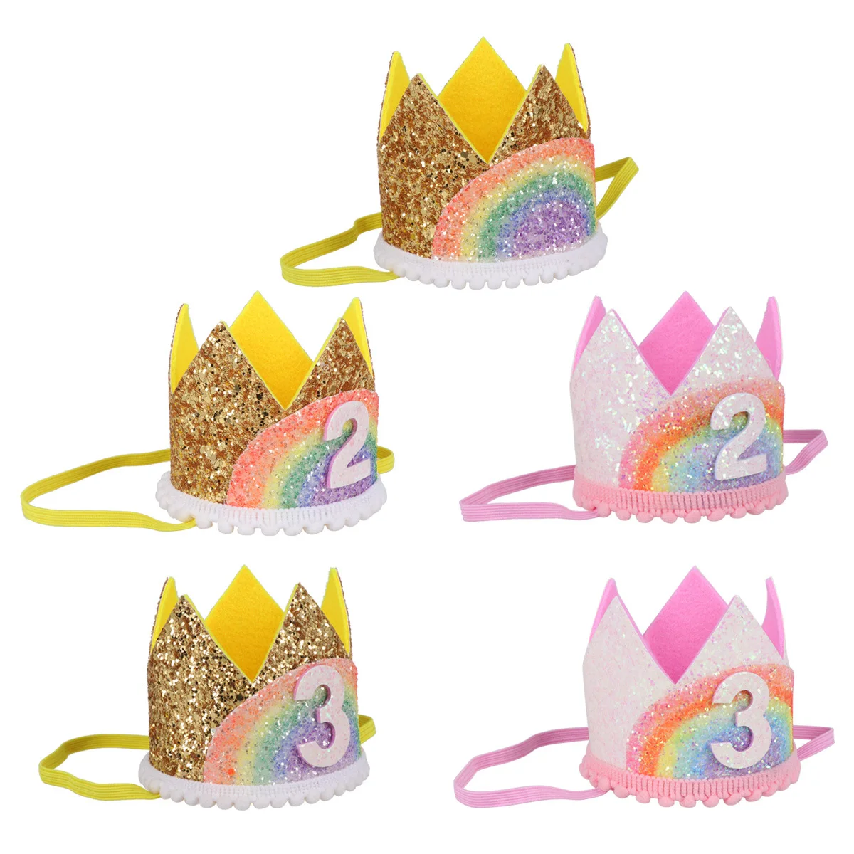 

Rainbow Baby Birthday Crown Hat Kids Party Hairband Golden White Lace Birthday Hat Photo Prop Eye-Catching Gift