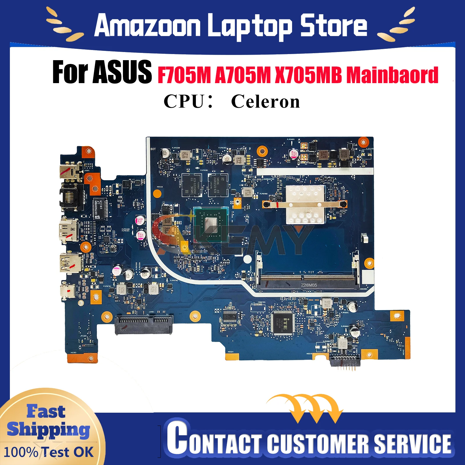 

X705MB Laptop Motherboard For ASUS VivoBook X705M A705M X705MB F705M Notebook Mainboard With Celeron CPU 100% tests OK fast ship