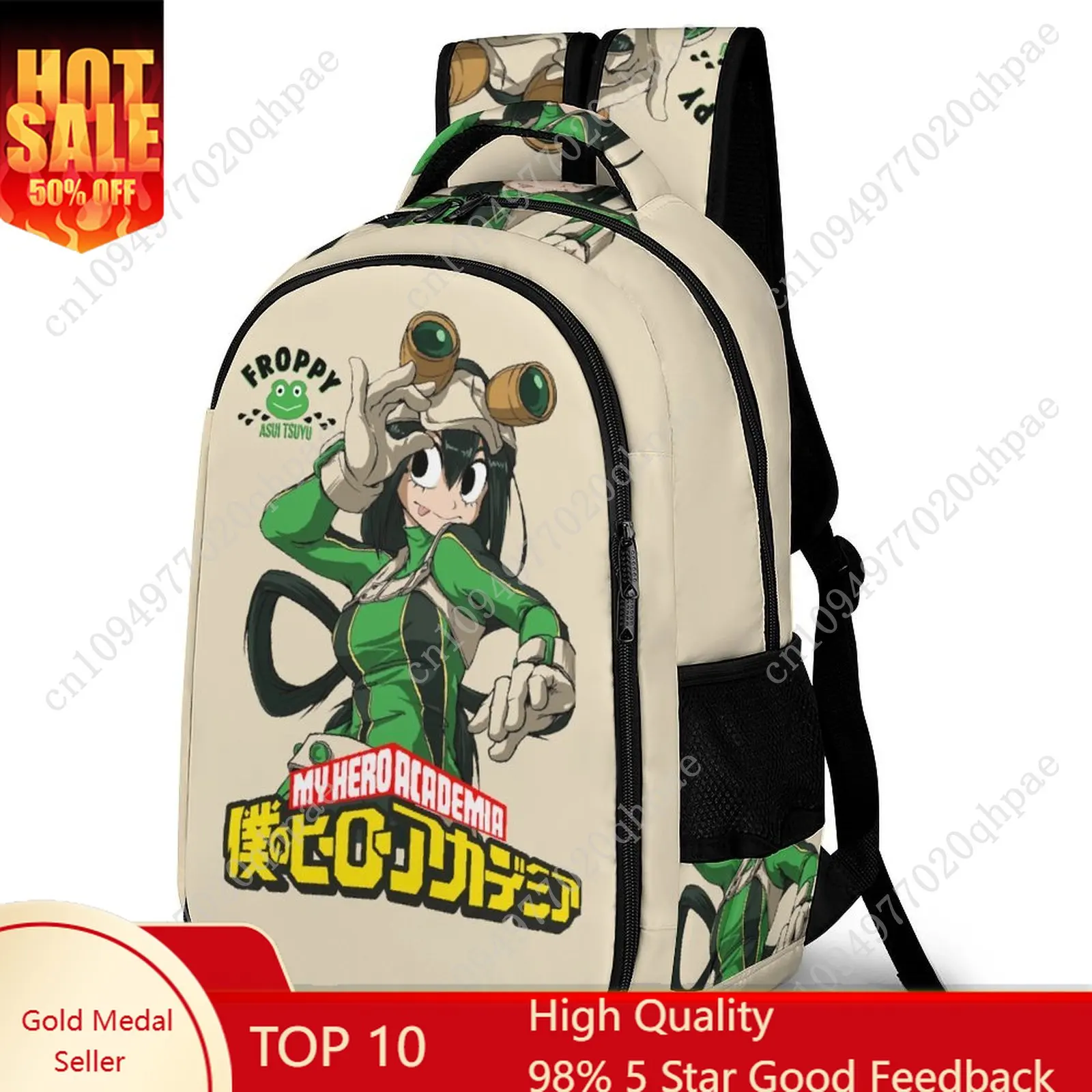 

My Hero Academia Asui Tsuyu Kids School Backpack for Boys Girls Travel Business Capacity Pocket Customizable Personalized Gift
