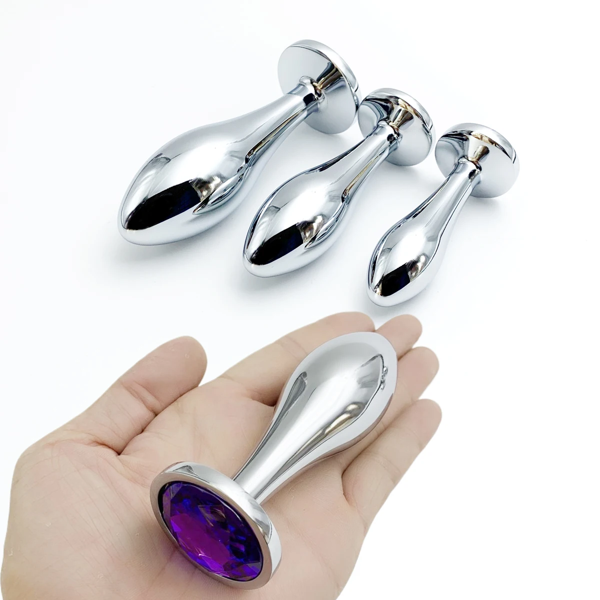 Metal Drop Anal Plug For Women Stainless Steel Three Sizes Jewel Base Butt Plug G-point Massage Adult Sex Toys Male/Famale Gay