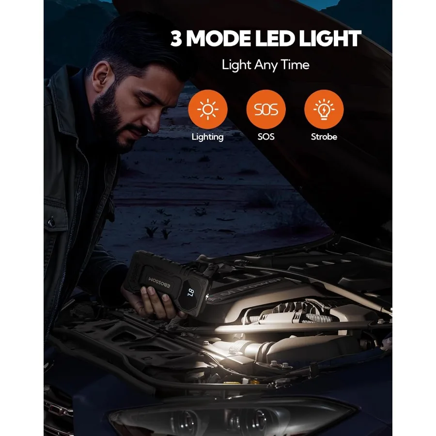 بطارية السيارة الانتقال كاتب 12000mAh 44.4Wh معزز قفز السيارة مع كابلات قافز ذكية وإضاءة LED للاستخدام في حالات الطوارئ في السيارات