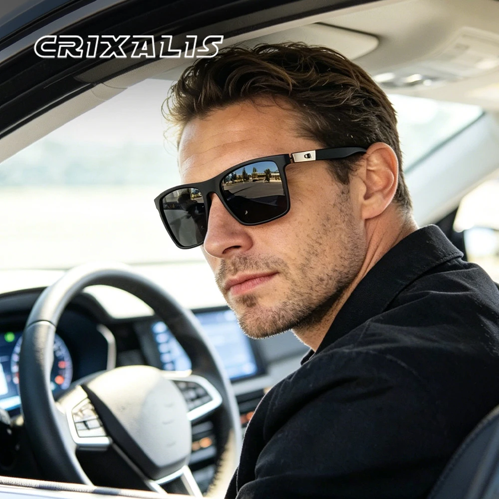 CRIXALIS Polarisierte Herren-Sonnenbrille, klassisch, Vintage, quadratisch, zum Fahren, Angeln, Outdoor, für Damen und Herren, UV400-Schutz