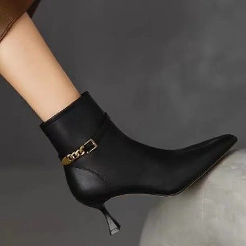 2023 Spring and Autumn New Fashion Side Zipper Short Boots Women's Simple and Versatile Professional Work Bare Boots