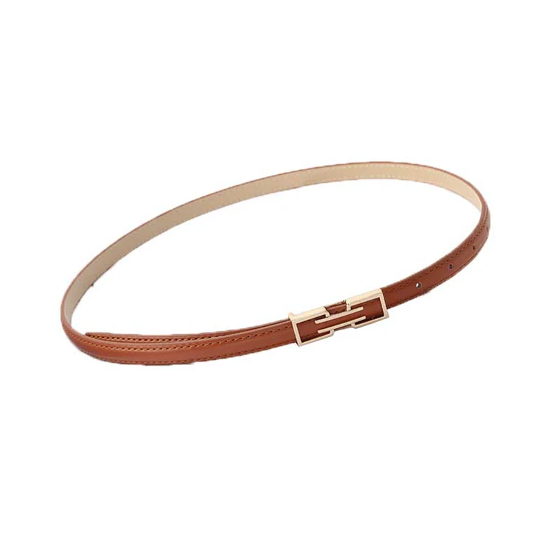 Ladies Trouser Dress Decoration Waistband Fashion Leather Thin Belt Golden Metal Buckle Adjustable Waist Strap All-match 1Pcs