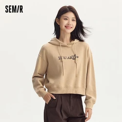 Semir Sweatshirt Women Letter Drop Shoulder Top Lazy Loose Women's Autumn Retro Hooded Printed Trendy Base Shirt