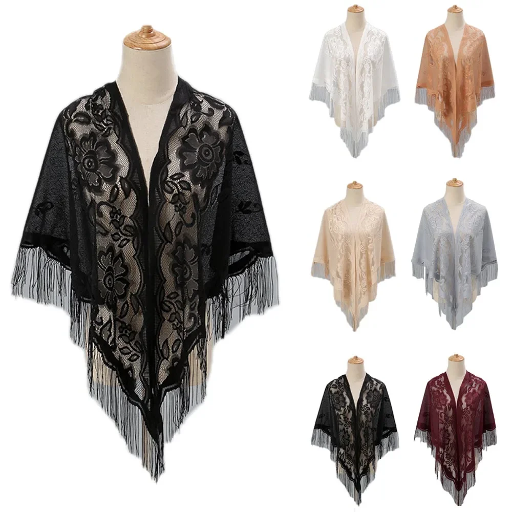 Elegant Lace Embroidery Women's Evening Dress Shawl Tassel Party Shawls Bridal Bridesmaid Wedding Shawl Boleros Shrugs Capes