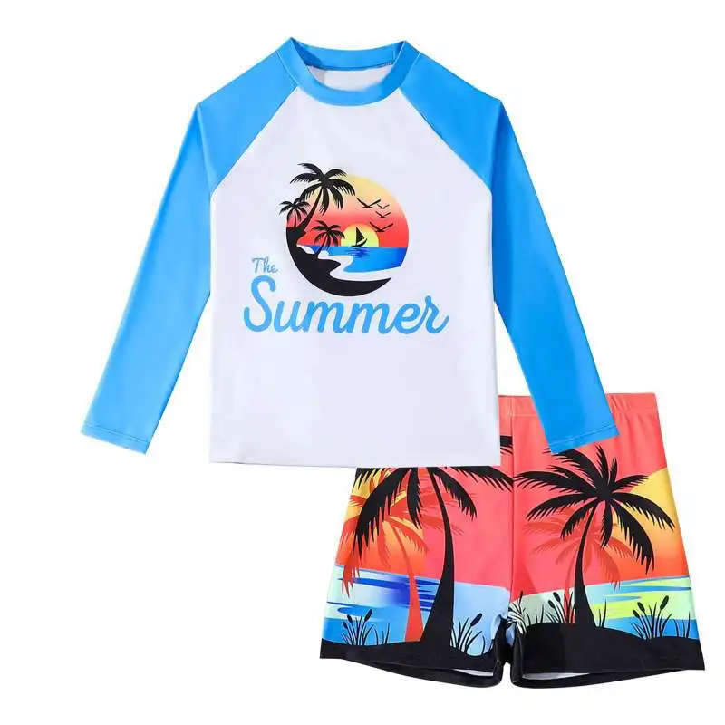 Sommer Kinder Beachwear Nette Cartoon UV Schutz Lange Ärmel T-shirts Mit Shorts Sets Kinder Jungen Pools Schwimmen Anzüge Bademode