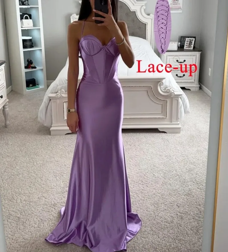 

Satin Bridesmaid Dresses Mermaid 2024 Open Back Prom Dress Women Spaghetti Straps Long Formal Evening Gown Party Vestidos