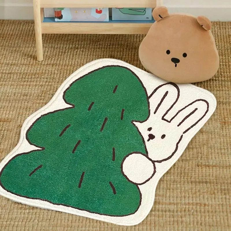 VIKAMA Endearing Cartoonish Bunny Moon Fir Tree Form Bath Rug Cutesy Playroom Silken Wash Area Styling Keepsake Tough Soft Cozy