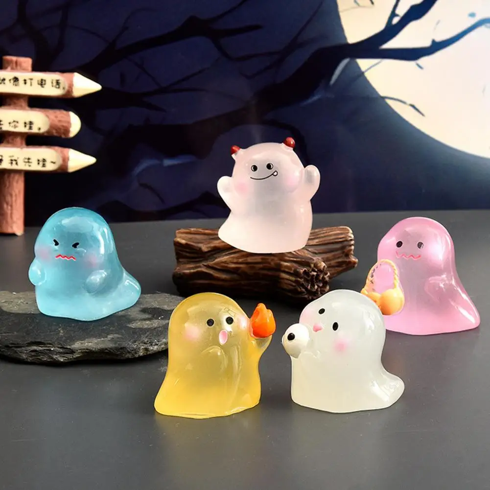 1/6/24/36Pcs Halloween Ghost Figurine Glow-in-the-dark Mini Cartoon Ghost Statue Luminous Miniature Ghost Ornament Desktop Decor