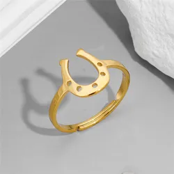 Simple U-Shaped Women Ring Stainless Steel Gold Color Horseshoe Geometric Finger Rings Lucky Jewelry Birthday Gift for Friends