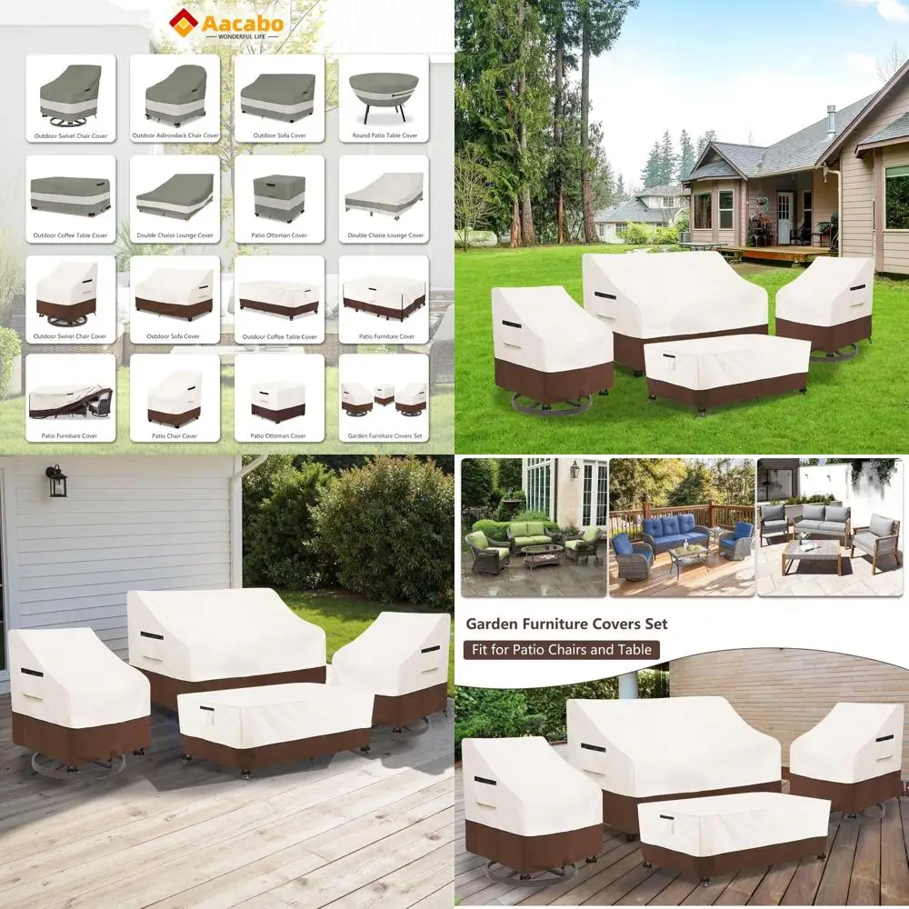 

Набор из 4 водонепроницаемых чехлов для уличной мебели 600D для поворотного рокера, двухместного дивана и журнального столика для патио — бежевый и коричневый