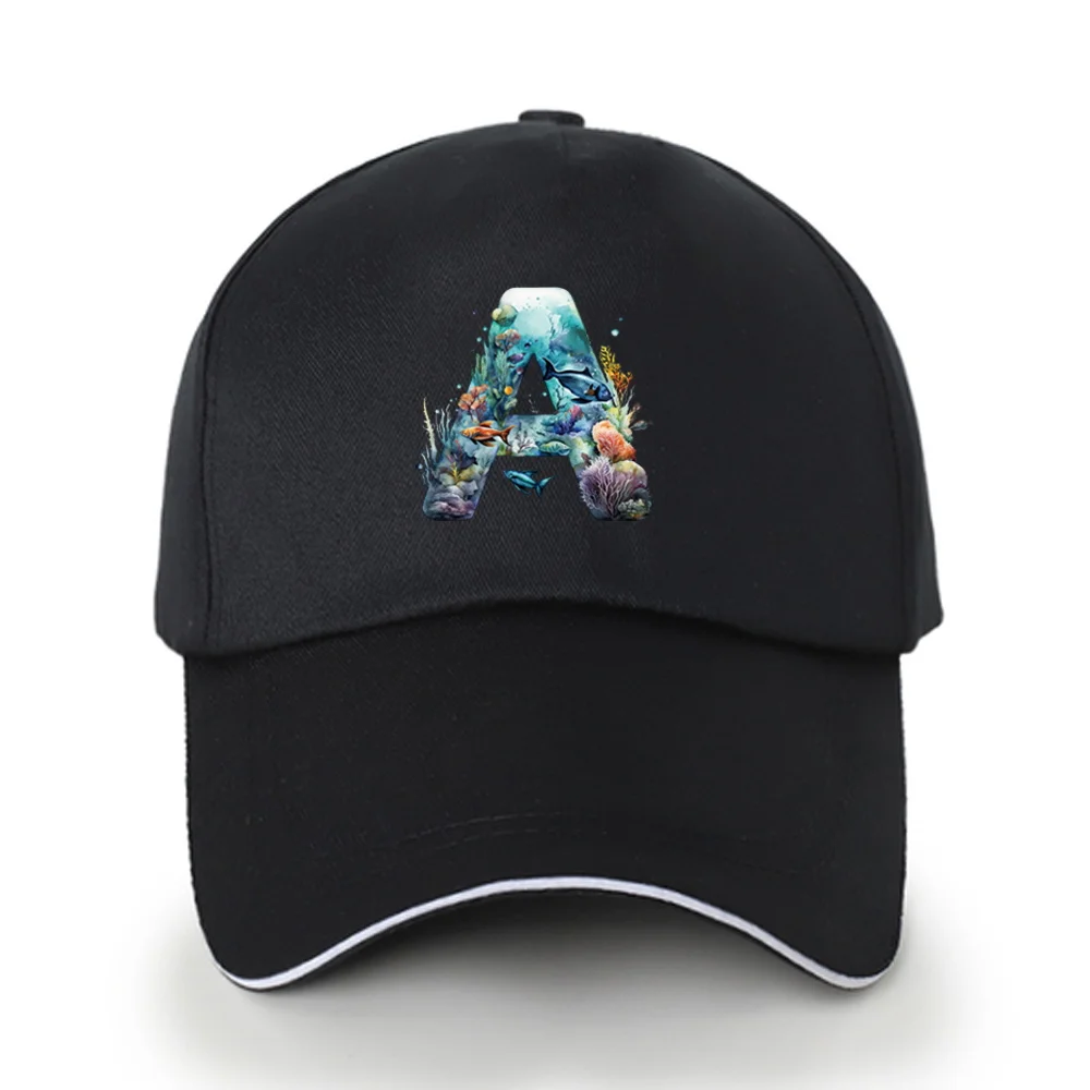 New Fashion Men's and Women's Fish Letter Printing Pattern Outdoor Travel UV Protection Hat Adjustable Cotton Sunshade Hat 5