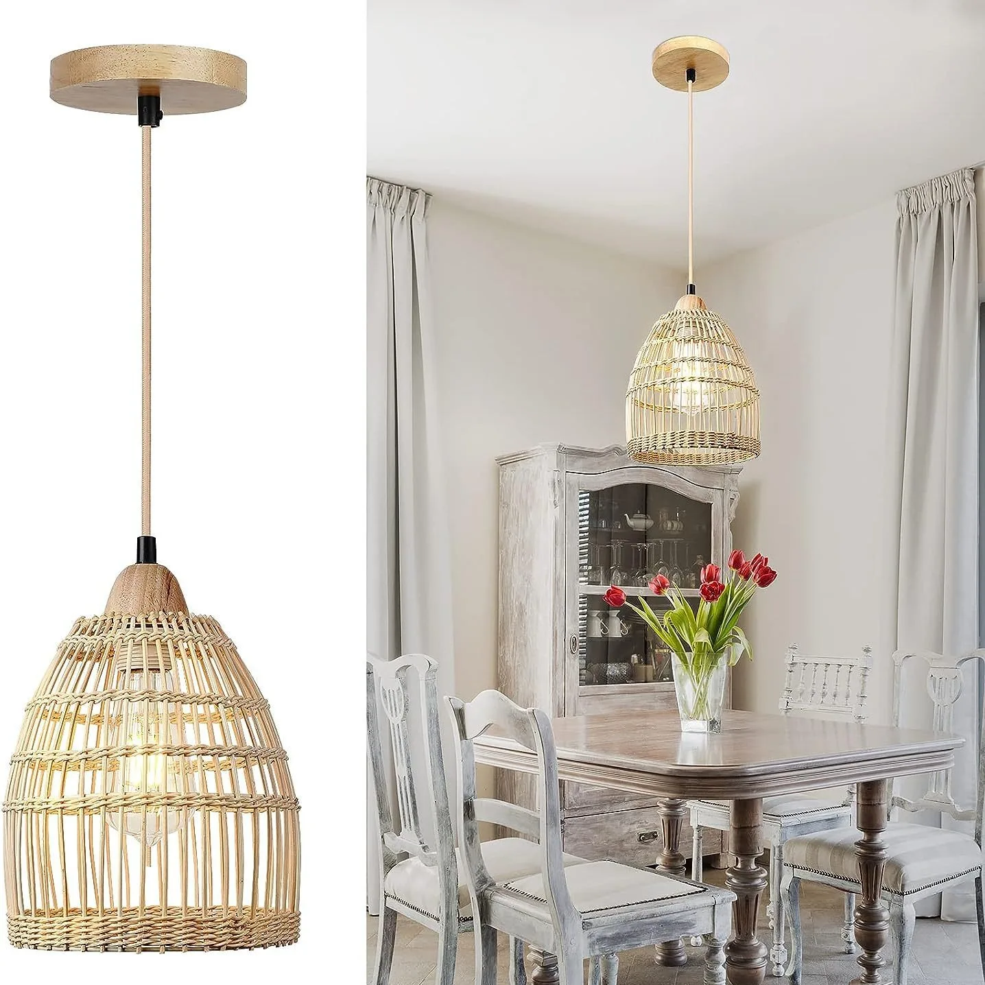 Vine Woven Pendant Light Bohemian Style Bamboo Lampshade Handmade Pendant Lamp