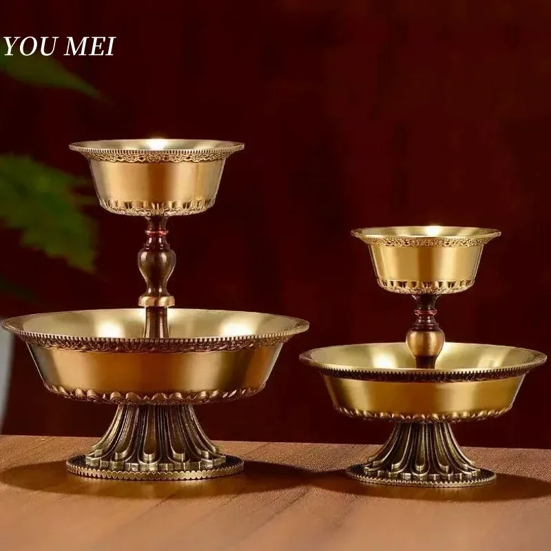 Buddhism Guardian Plate,Manza Polishing Tibetan Brass Plate,2 Layer Tantric Altars Holy Water Cup Ornament,Buddhist Items