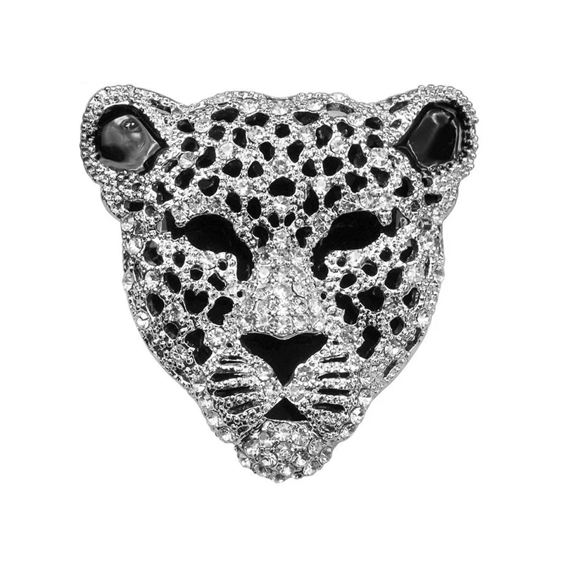 

Unique Animal Brooches Crystal Rhinestone Black Spots Leopard Jaguar Head Brooch Lapel Pins for Men Women Party Suit Accessories