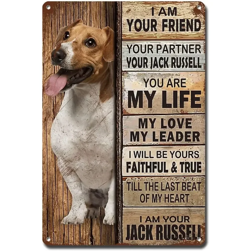 Metal Tin Sign Vintage Chic Art Decoration Warning Overly Affectionate Jack Russell Terrier Dog on Duty for Home Bar Cafe Farm