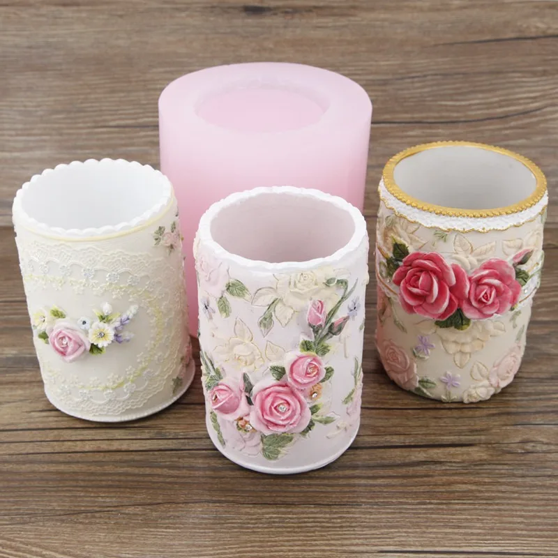 

Pen holder three-dimensional cement gypsum resin ab drop glue DIY handicrafts salt carving vase flower pot ornament silicone mol