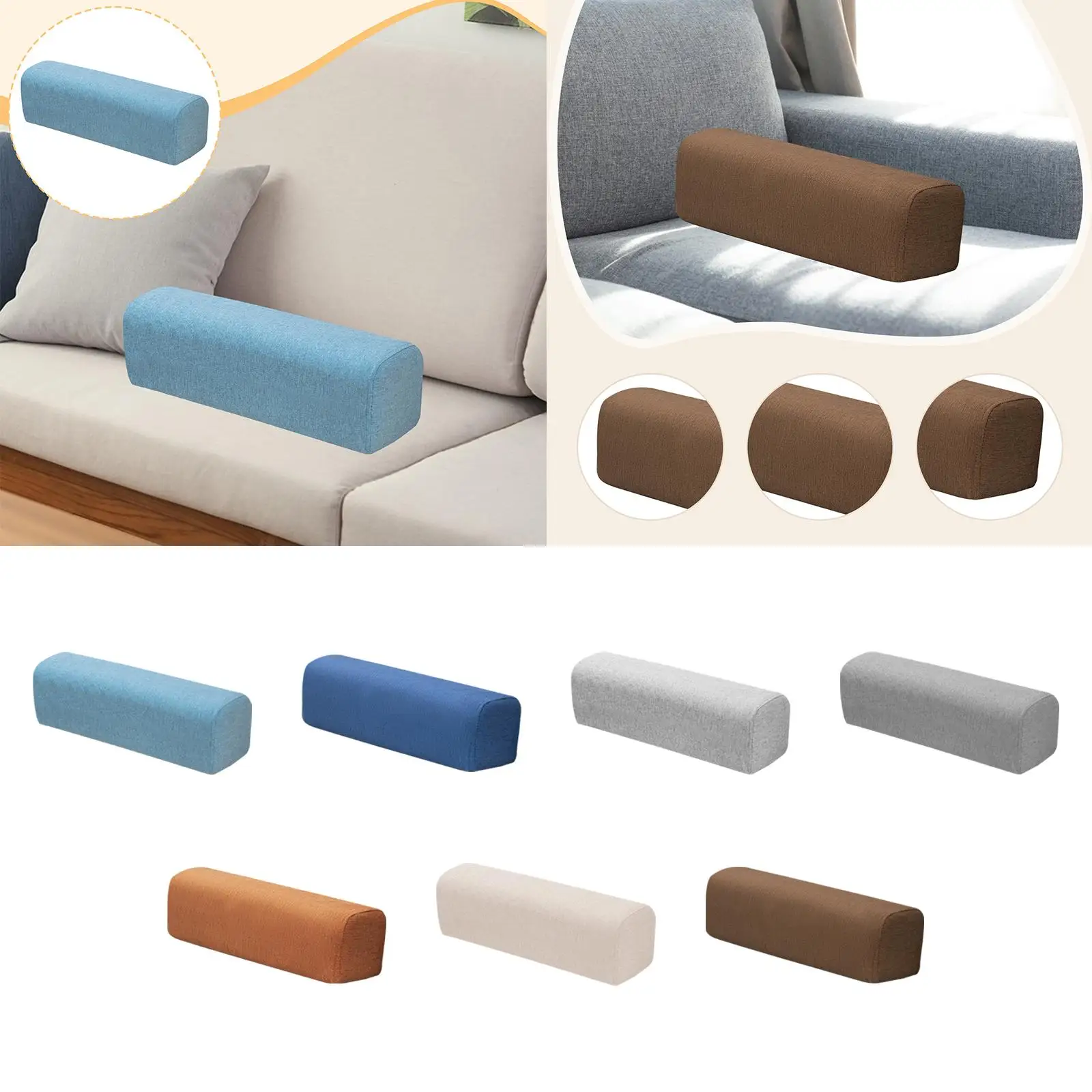 

Side Arm Rest Pillow Cushion Linen Bolster with Removable Pillowcase Pad