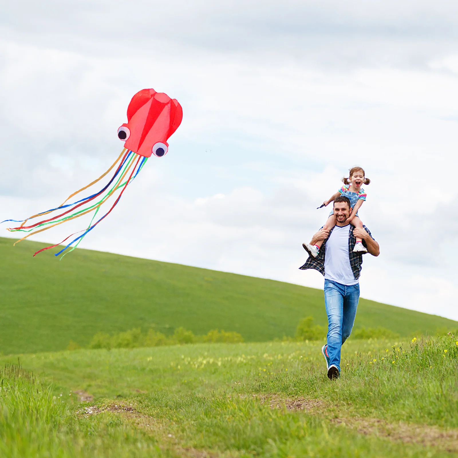 Red Octopus Kite Long Tail Cloth Flying Item Creative Kids Outdoor Play Hand-Eye Coordination Exercise Family Time