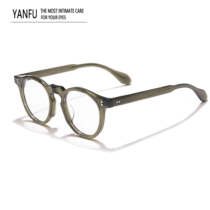 

High Quality Acetate Grey Vintage Glasses Frames Round Retro Optical Eyewear Women Men Reading Eyeglasses Myopia Prescription