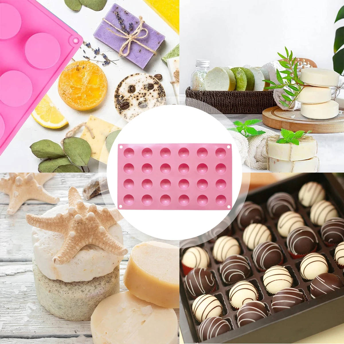 

24cubes Small Half Round Chocolate Cake Silicone Mould Jelly Tart Mini Bread Cookie Kitchen Baking Tools