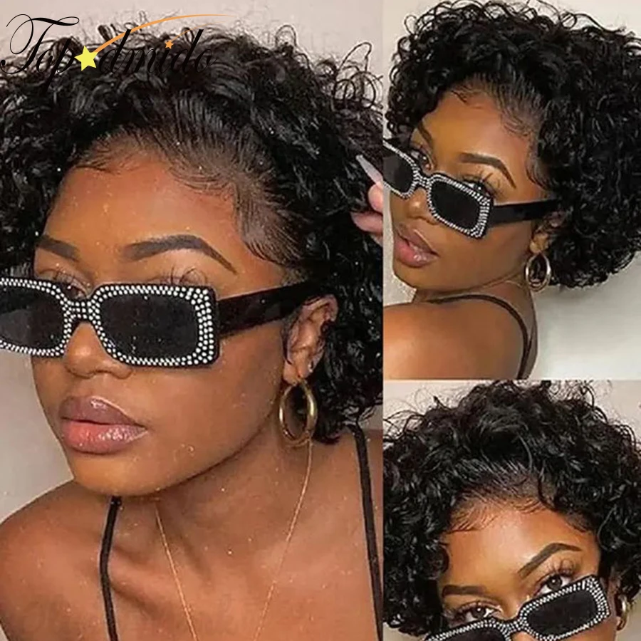 Topodmido Curly Bob Cut Wig with Pre-Plucked Hairline Short Hair Lace Bob Wig for Women Tranparent Lace Short Brazilian Hair Wig