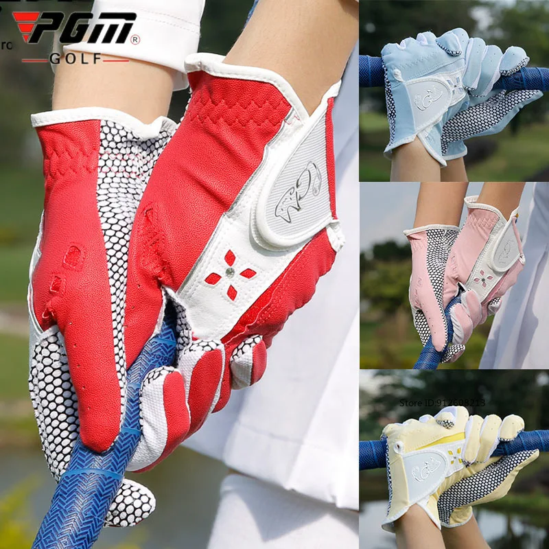 

Pgm 1 пара корейских перчаток для гольфа, женские спортивные перчатки из мягкой лайкры и кожи, износостойкие, нескользящие, дышащие перчатки для гольфа
