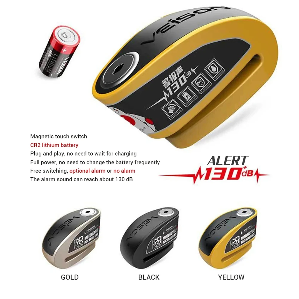 New Waterproof Motorcycle Alarm Lock Bike Waterproof Disc Lock Warning 130DB Security Anti Rotor Padlock Disc Brake Lock