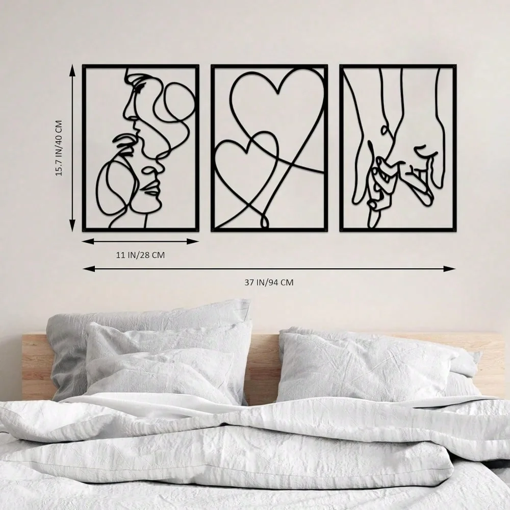 CIFBUY Iron Wall Art Couple Holding Hands Kissing Metal Sculpture Hanging Plaque Rustproof Home Bedroom Decor Ornament Accent