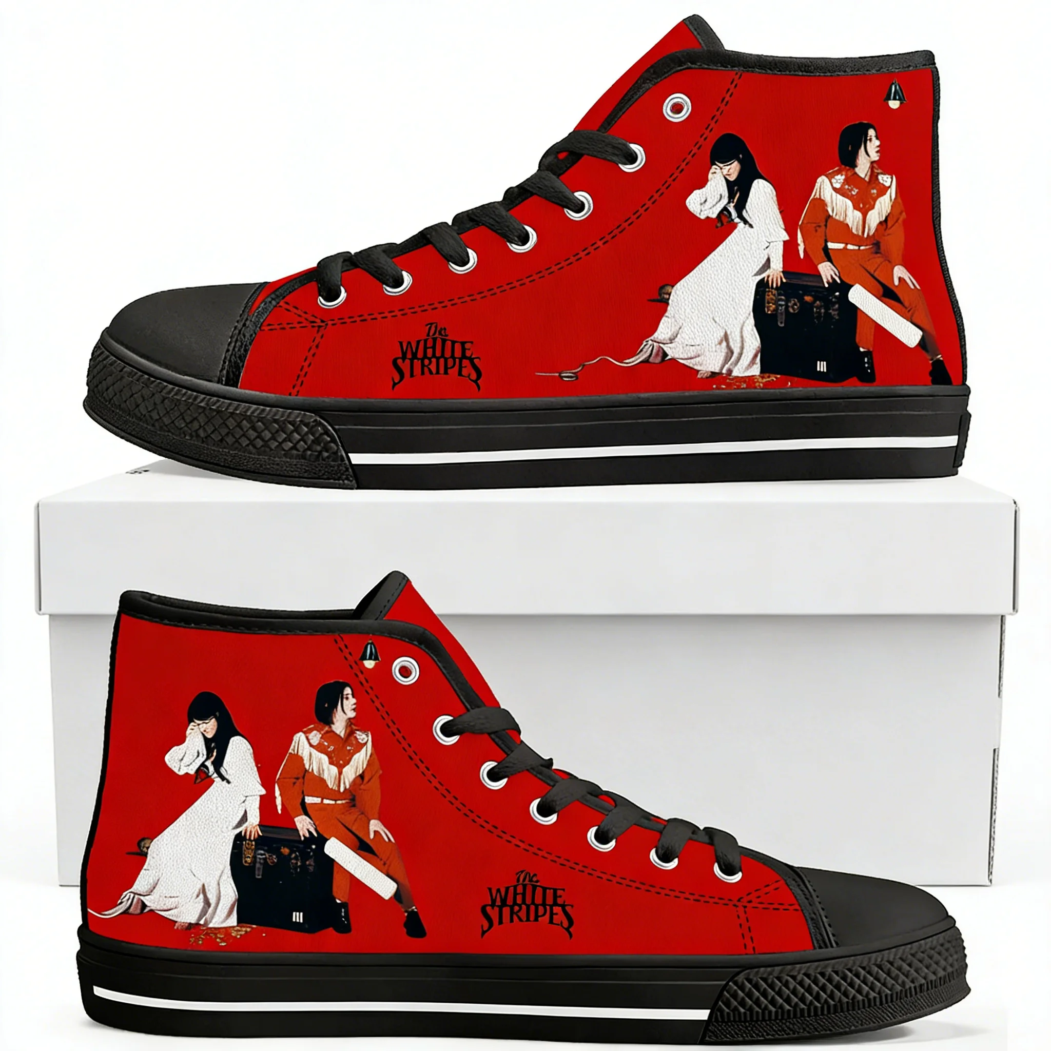 

The White Stripes High Top Sneakers Men Women Teenager High Quality Trend Canvas Sneaker Fashion Built Casual Couple Custom Shoe