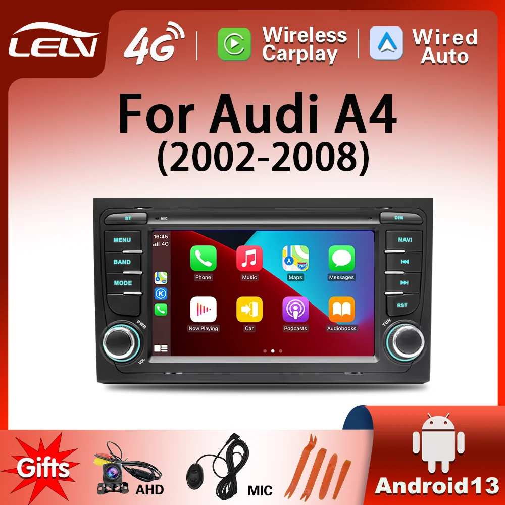 LELV راديو السيارة الاندورويد لأودي A4 B6 B7 H8 S4 RS4 2000 - 2006 اللاسلكية Carplay السيارات الصوت مشغل ستيريو الوسائط المتعددة شاشة 7 بوصة