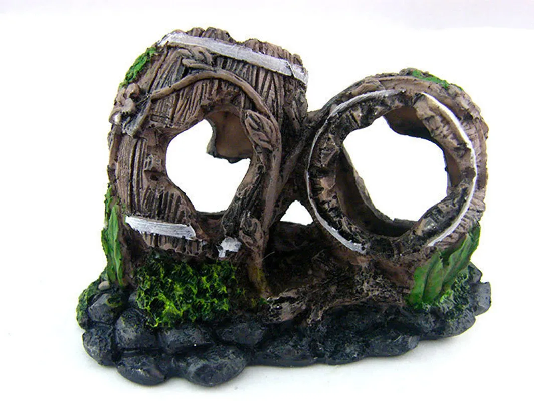 Aquarium Hollow Tree Tunnel Cave Ornament Fish Shrimp Reptile Hiding Shelter Fish Tank Decorations Small Fish Tank Accessories