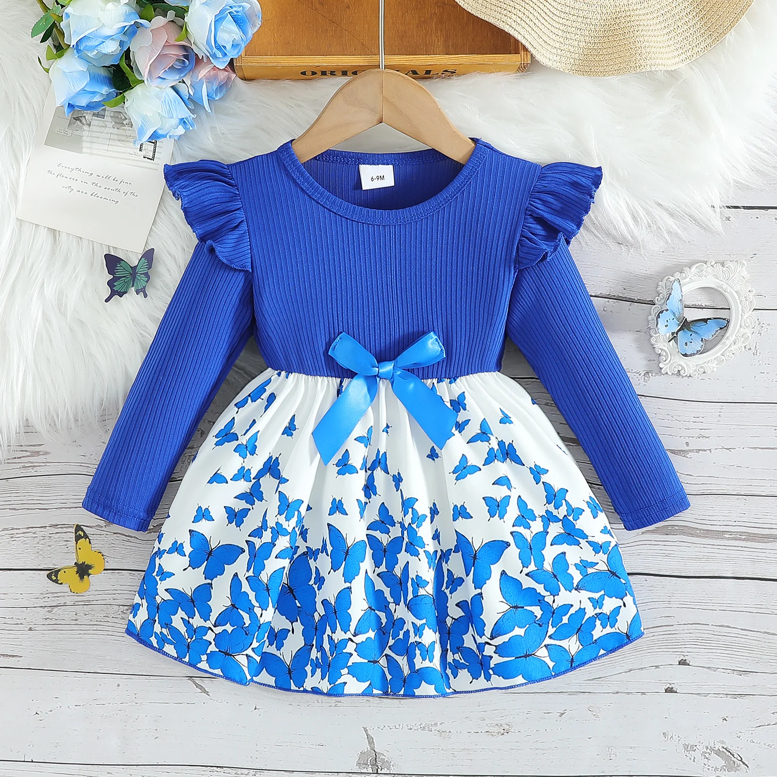 

Dress for Kids 3 Months -3 Years Old Korean Style Long Sleeve Cute Floral Princess Formal Dresses Ootd for Baby Girl Dress