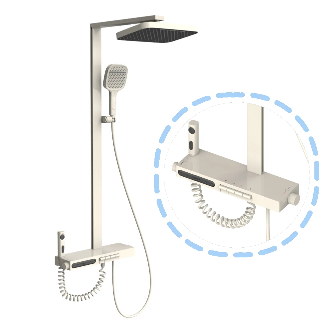 Home Use Thermostatic Shower Set Milky White Gunmetal Gray Digital Display Includes Pressure Boost Main Metal