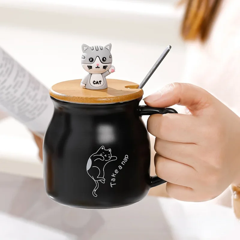 Creative Color Cat Heat-resistant Mug Cartoon with Lid Cup Kitten Coffee Ceramic Mugs Children Cup Office  Drinkware Gift