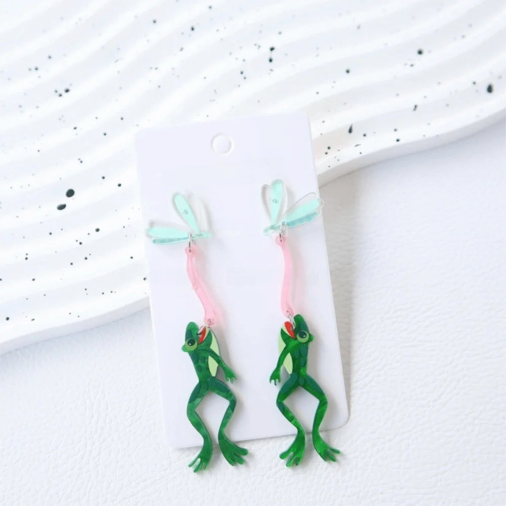 Personality Eating Flies Frog Acrylic Earrings Exaggerated Mosquitoes Frog Acrylic Earrings Insect Form Interesting