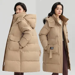 Parka de zíper com capuz feminino com gola e bolsos, casacos maxi, jaqueta grossa, quente, solta, casual, elegante, emenda, outono, inverno