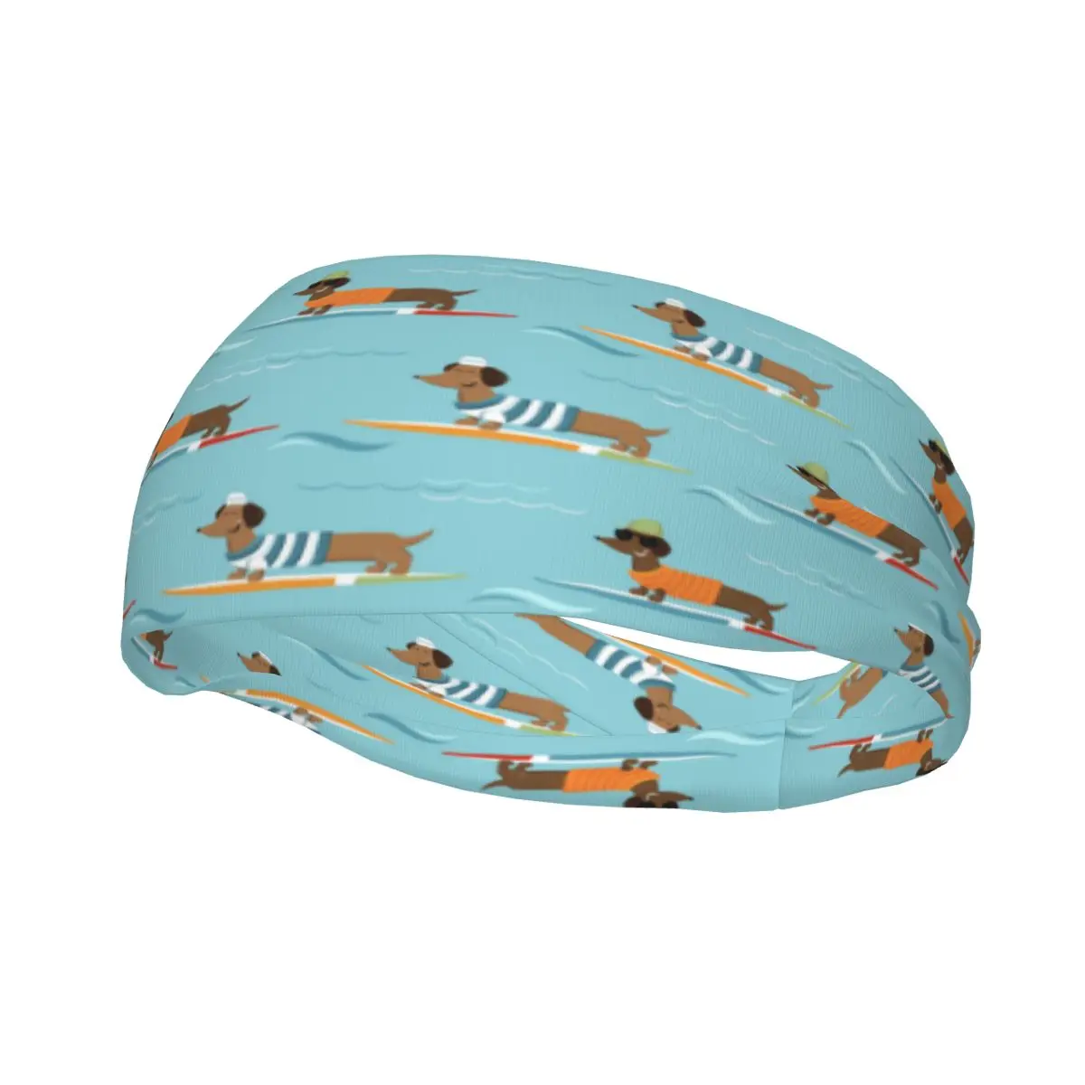 

Cheerful Dachshund Dogs Surfing The Waves Elastic Hair Band Yoga Headband Makeup Hair Hoop Headwrap