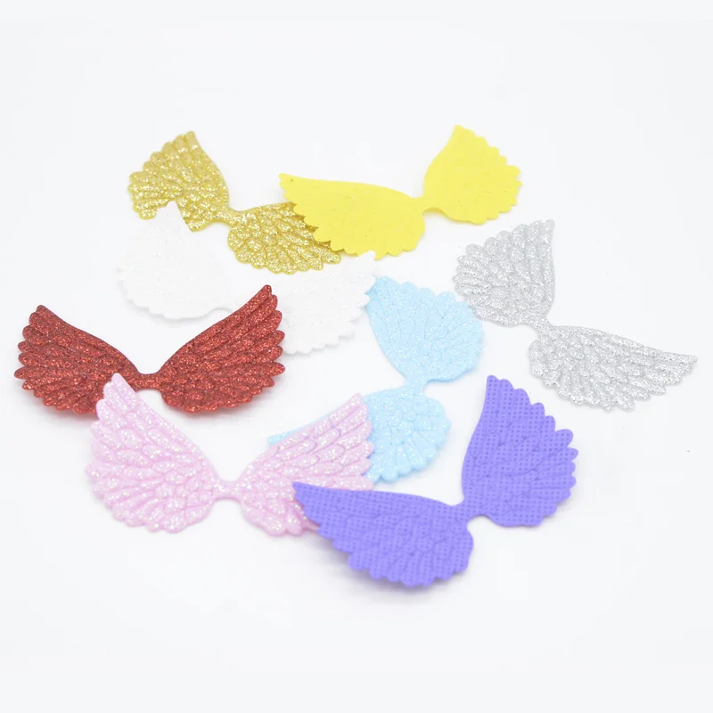 20 pièces 74*43mm Appliques d'ailes d'ange poudre de paillettes simple face patchs d'ailes de fées DIY couvre-chef nœud papillon accessoires de nœud papillon