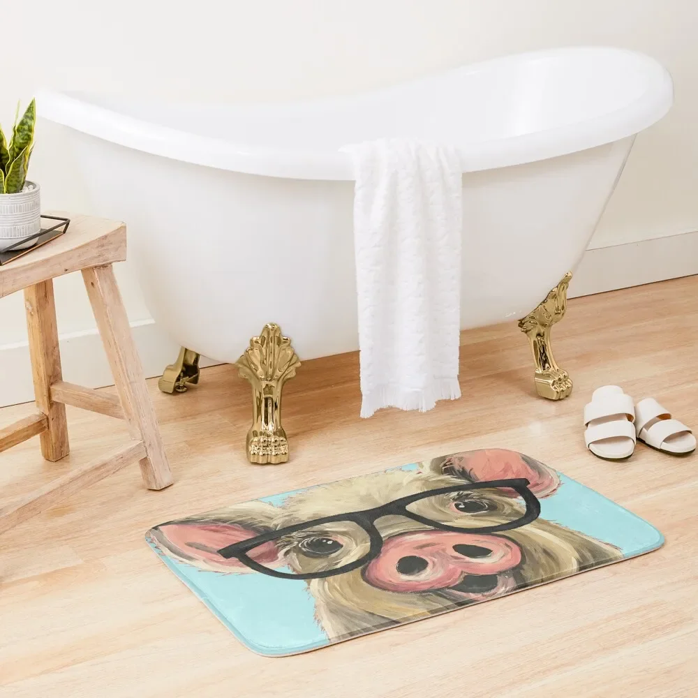 

Cute Pig Art, Pig with Glasses Bath Mat Bathroom Carpet Household Items Mat