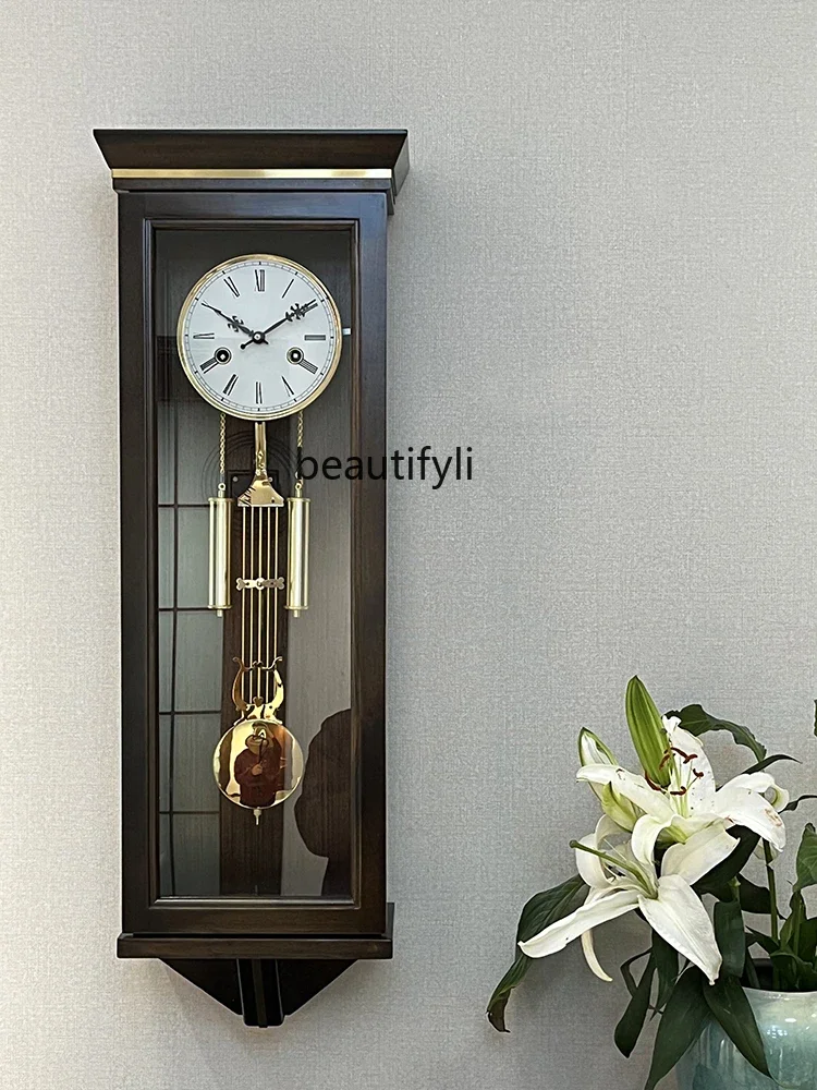 Large Wall Clock Machinery New Chinese European Solid Wood Machinery Hourly Chiming Wind-up Spring Clock