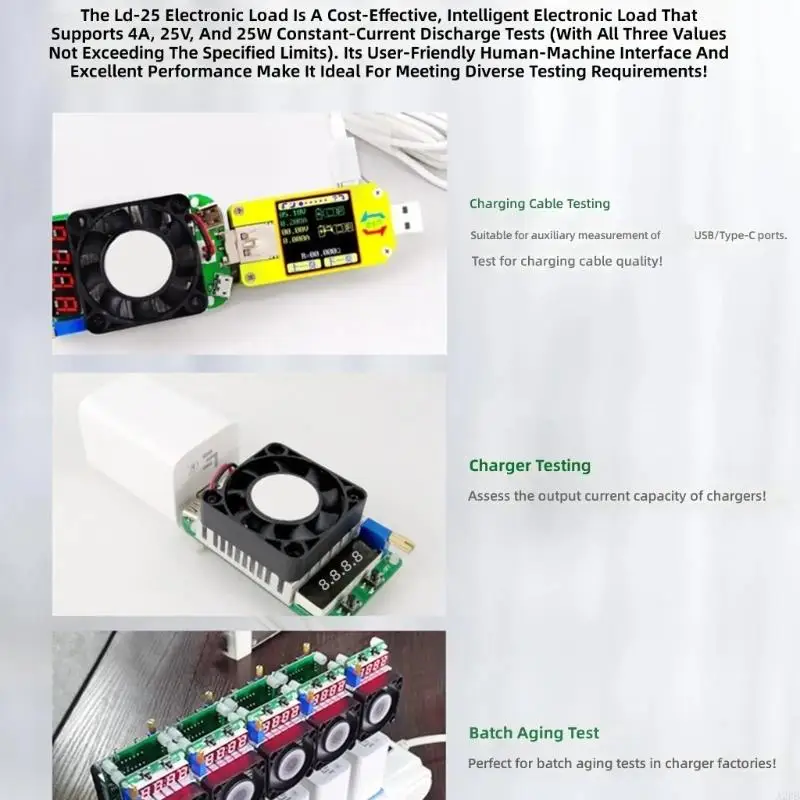 Multiple Interfaces USB Load Tester 25W 35W with Overvoltage Protect High Accuracy for Battery Performances Evaluation A2BB