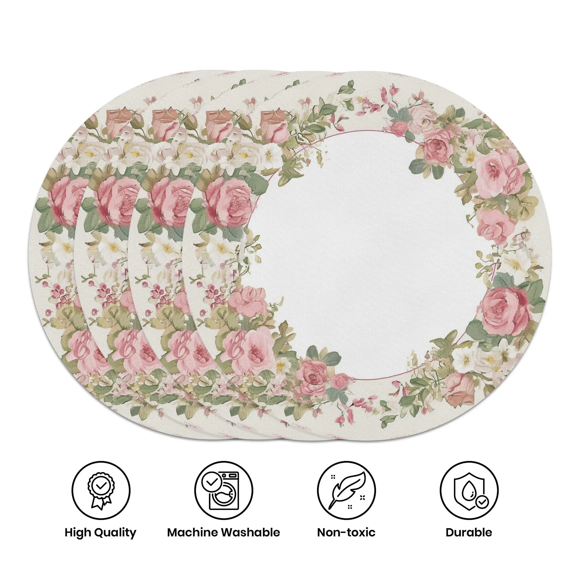 VIKAMA 4PC Rose Blume Mahlzeit Matte Runde Tisch Nachmittagstee Restaurant Desktop Dekoration und Zubehör