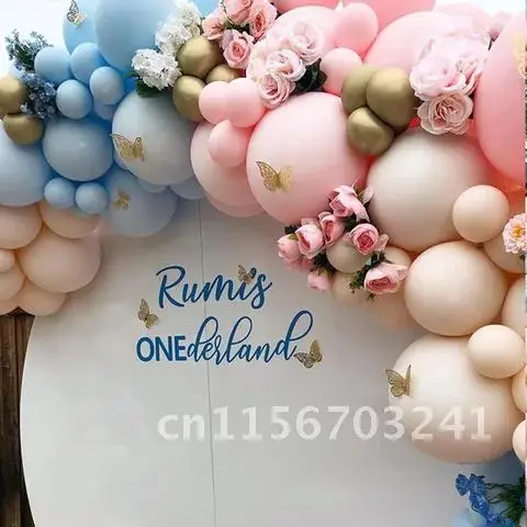 108pcs Pink Blue Orange Macaron Balloons Garland Arch Kit 3D Gold Hollow Butterfly For Birthday Gender Reveal Party Decoration