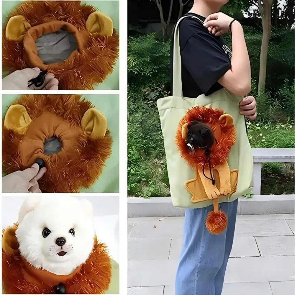 Pet Canvas Shoulder Bag Lion Shaped Cat Carrier Comfortable Pet Carrying Pouch Handbag Puppy Messenger Bag For Outdoor Travel