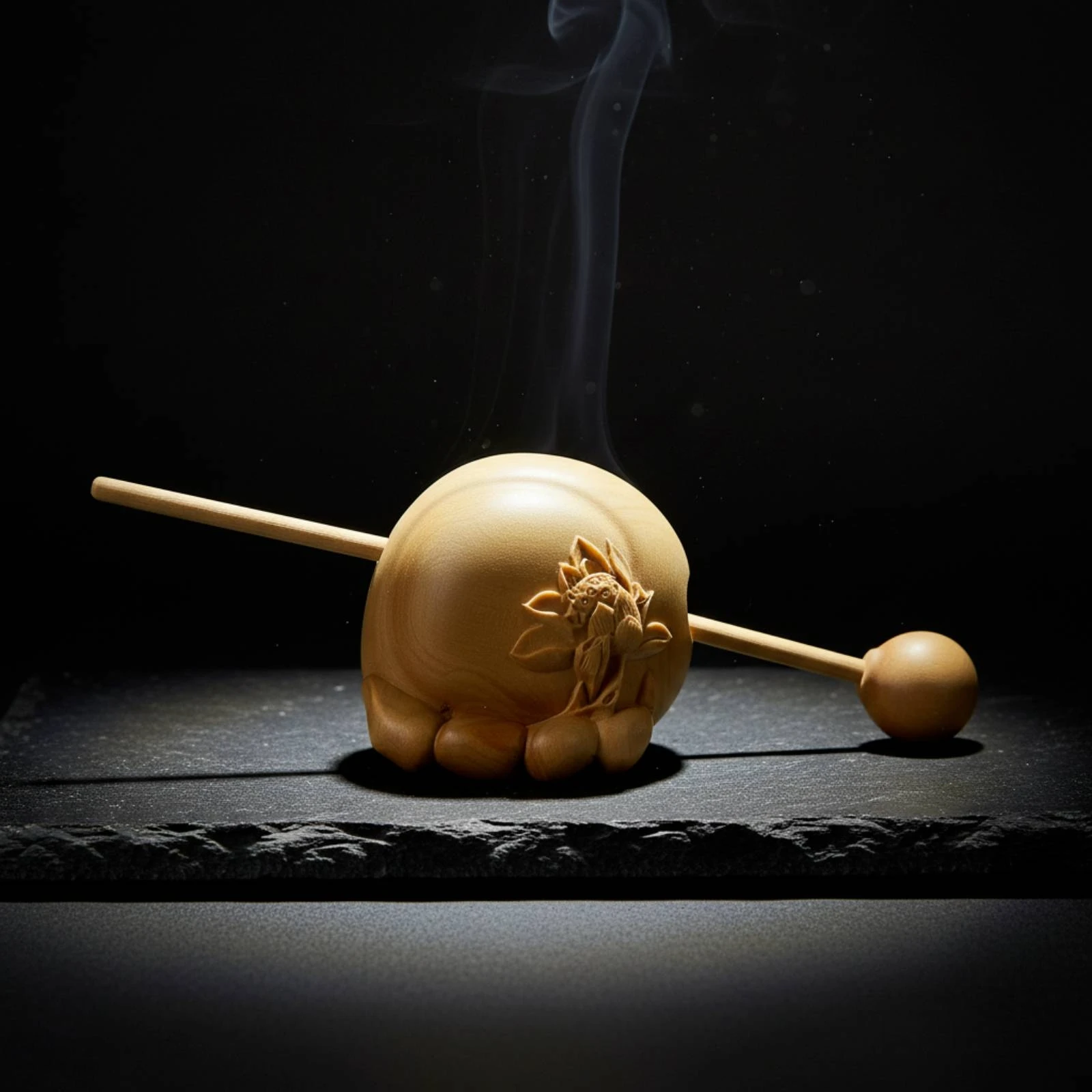 Bloc de percussion en bois avec mallette, Mokugyo, bloc de temple portatif pour la méditation et la pleine conscience