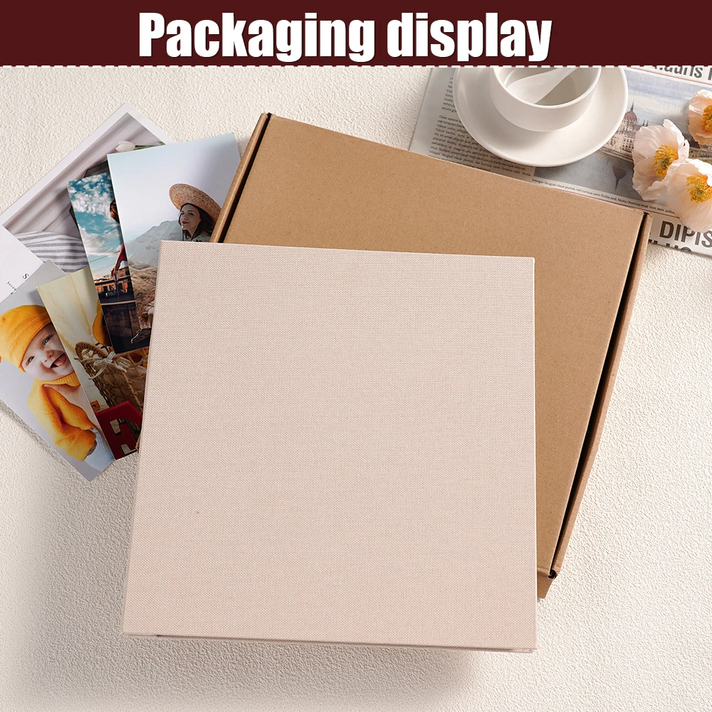 Álbum de fotos DIY de 40 páginas, película laminada autoadhesiva de lino blanquecino, álbum de fotos adhesivo de 28*27*2,5 cm conmemorativo