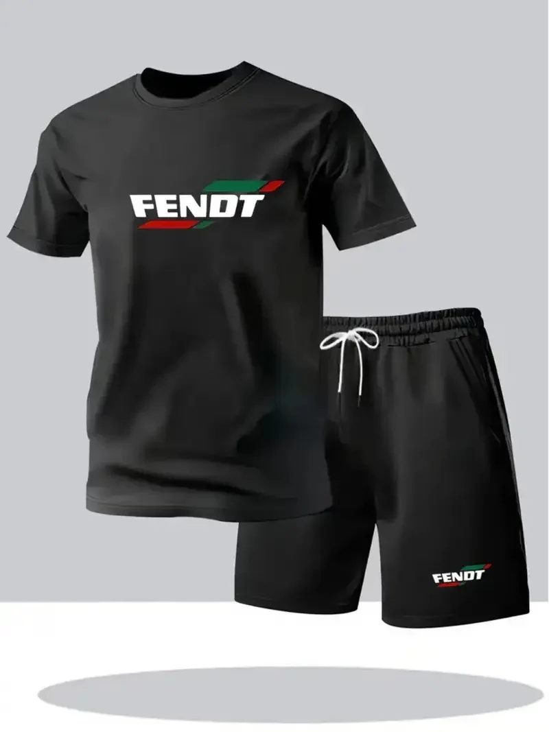 New Summer Fitness Sportswear Training Men's Fitness Short-sleeved T-shirt Shorts Sets Two-piece Breathable Casual Suits