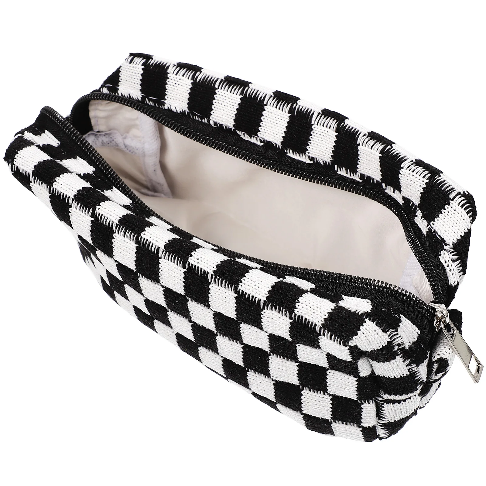 

Checkerboard Blue White Plaid Knit Large Capacity Travel Toiletry for Cards Money Keys Portable Wash Bag Personal Care
